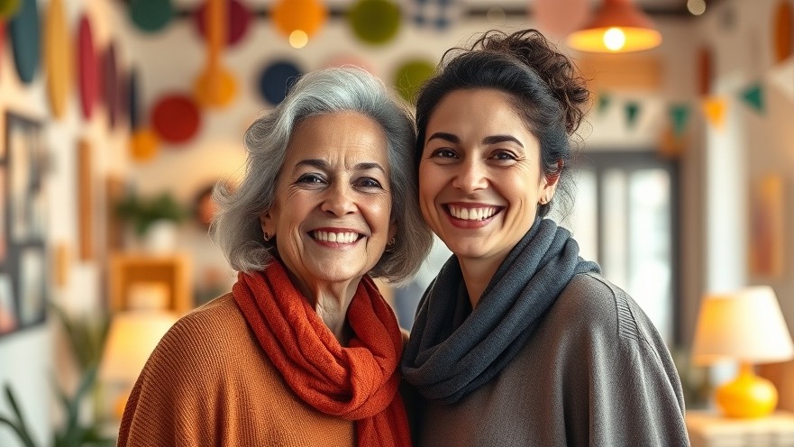 Two smiling women in colorful TV studio setting