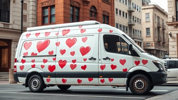 White van offering free heart health screenings, city street.