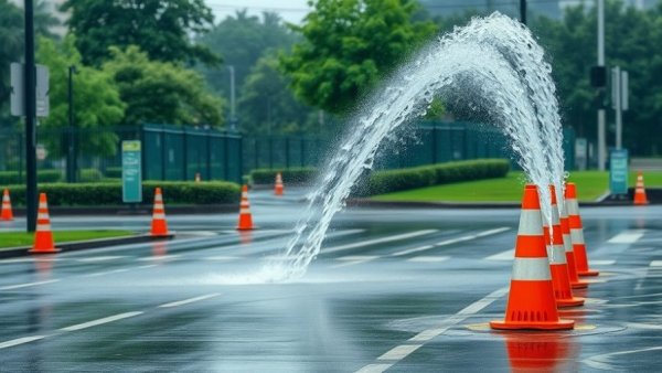 Street in Honolulu during storm recovery with water and safety cones.