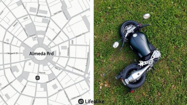 Houston motorcycle accident scene with map and bike.