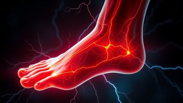 Foot illustrating nerve pain from vitamin deficiency with glowing effects.