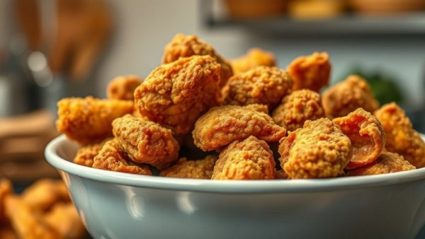 Crispy fried chicken being served, focus on texture and detail.