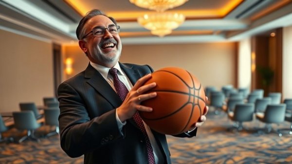 Tilman Fertitta smiling with basketball amid acquisition news