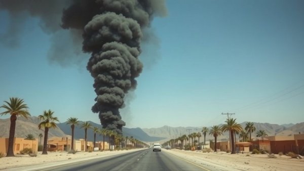 Iran drone attack smoke over Dubai Airport, atmospheric scene