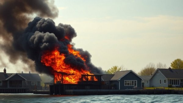Houston news fire: Black smoke rises from a house fire by the water.