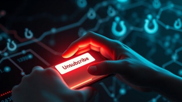 Unsubscribe button on smartphone surrounded by phishing hooks highlighting cyber scam threats, why you should keep the unsubscribe button.