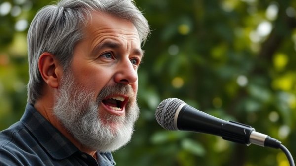 Middle-aged man speaking about hope and return of Christ in nature.