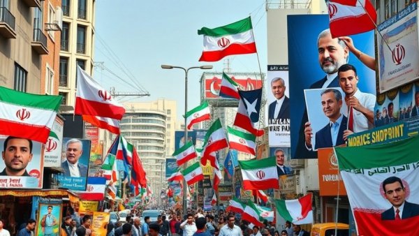 Vibrant political collage depicting Iranian future power dynamics.