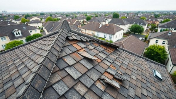 Bexar County roof shingles wind damage aerial view.