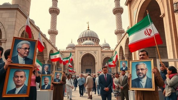 Vibrant news montage on Iranian politics and cultural symbols.