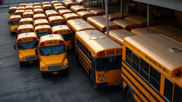 School buses at depot for largest school districts in Central Texas.