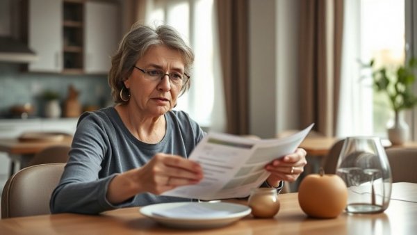 Concerned woman discusses Magnolia gas bills with a detailed bill in view.