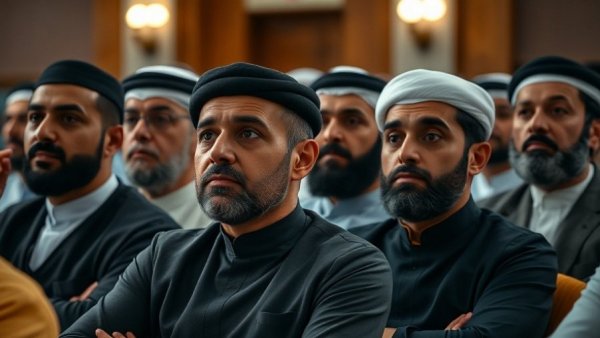 Group of leaders in a formal assembly setting discussing current events.