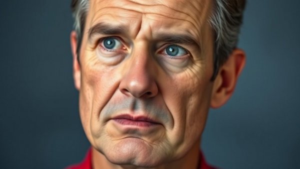 Thoughtful man in a red shirt, subtle background.