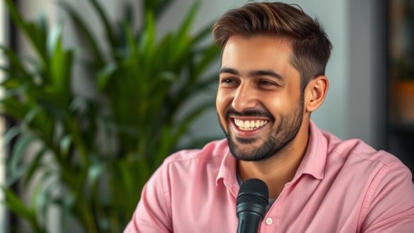 Smiling man discusses healthy aging tips in a relaxed interview setting.