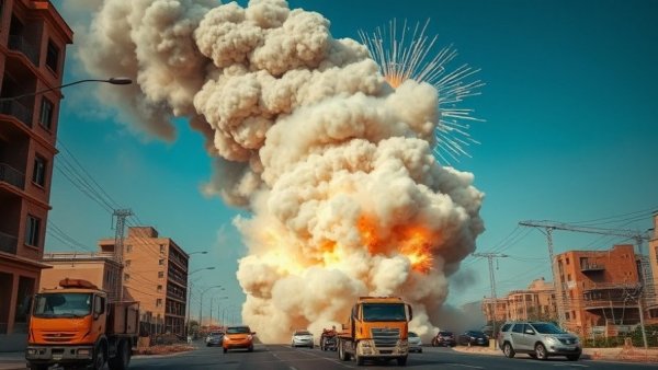 Houston fireworks fire causing a massive smoke plume with visible fireworks in daylight.