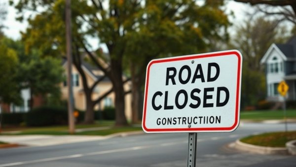 Road closed sign in suburban area indicating safety improvements.