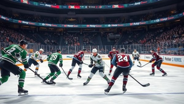 Stars vs. Avalanche rivalry during intense hockey match on ice.