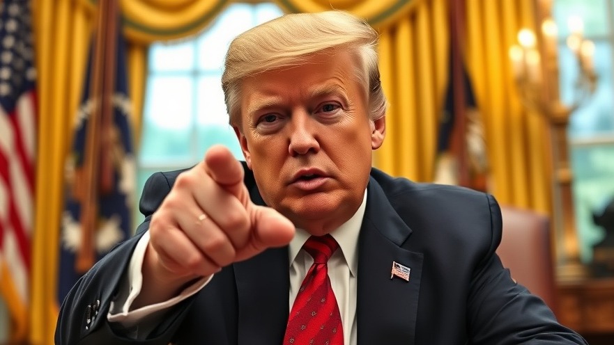 Man reporting news in front of cityscape.