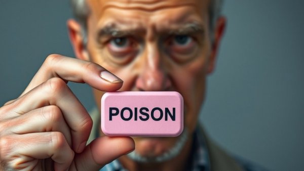 Man holds a tablet labeled poison related to vitamins that worsen nerve pain.