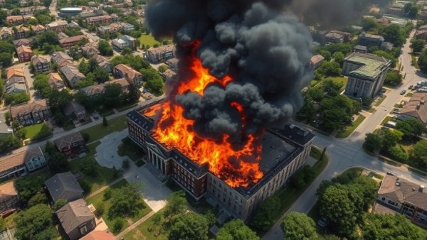 Large fire in Greenspoint area with thick smoke rising.