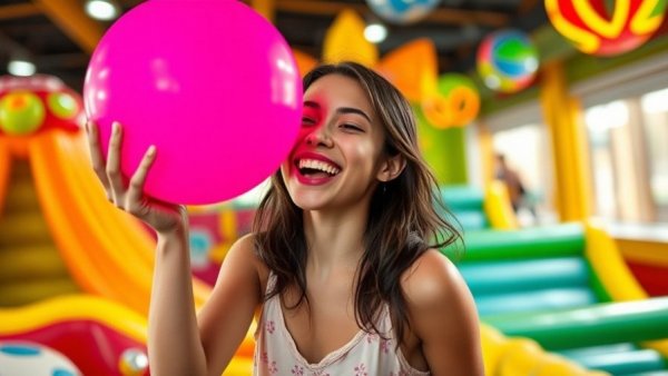 Vibrant human claw machine in San Antonio amusement arcade.