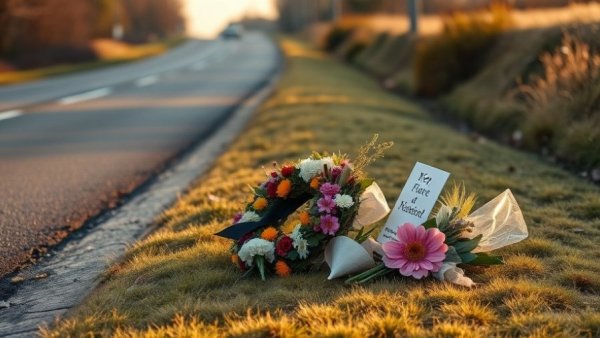 San Antonio hit-and-run news memorial site with flowers and wreath.