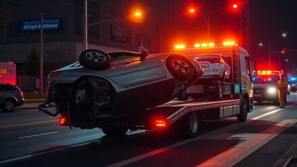 San Antonio accident scene with overturned car and emergency lights