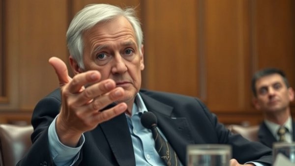 Concerned man gesturing about economic changes, formal setting