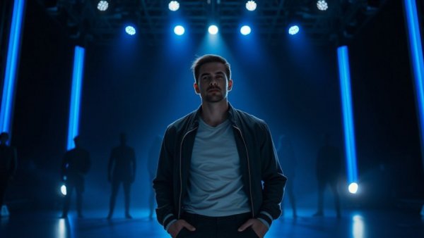 San Antonio Broadway shows performer on lit stage with ensemble.