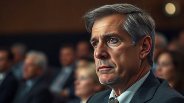 Serious man contemplating in formal setting, related to Joe Kent's Resignation and U.S. National Security.