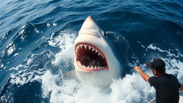 Contender the Great White Shark Florida near a boat.