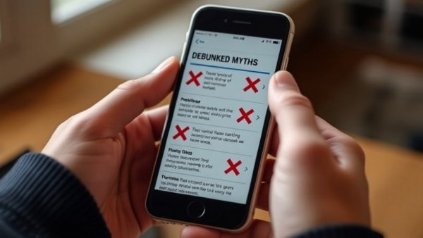 Debunked smartphone myths displayed on screen, smartphone technology in focus.