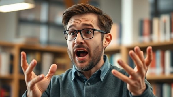 Enthusiastic man speaking in library setting about healthy aging for seniors.