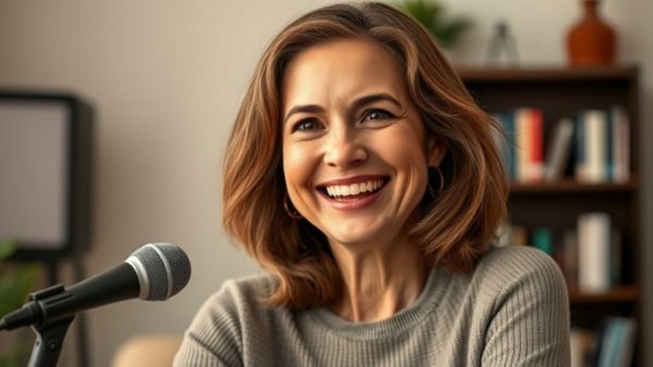Friendly woman discussing mental health for seniors during a live AMA.