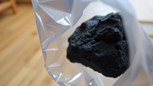 Houston news rock in clear plastic bag.