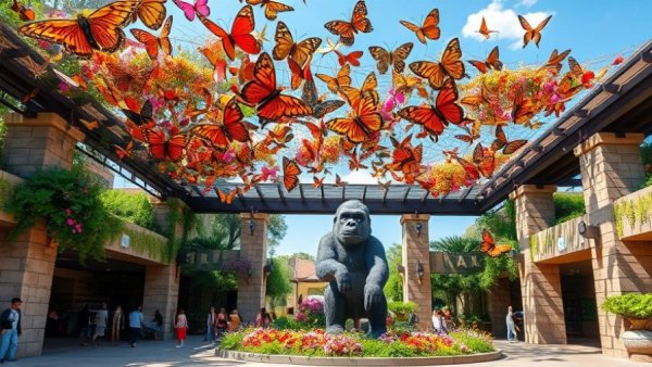 San Antonio Zoo vibrant entrance with butterfly canopy.
