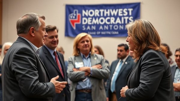 Candidates at Bexar County DA forum discussing informally indoors.