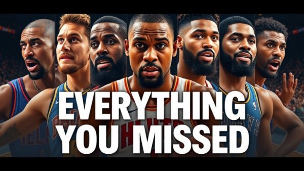 NBA game recap collage with vibrant player expressions.