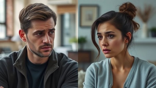 Two concerned individuals discussing threats amid fraud investigation on a split screen.