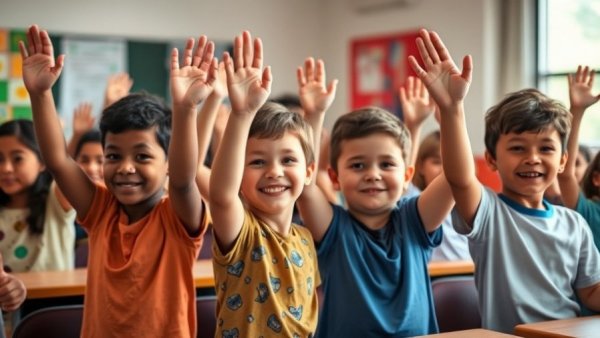 Students in a classroom raising hands, Texas Education Freedom Accounts concept