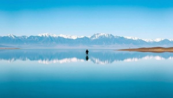 Great Salt Lake reflecting calm landscape under clear skies.
