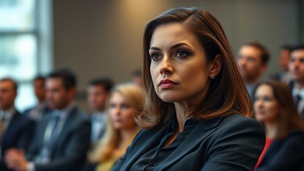 Confident woman at event discussing women's health funding.