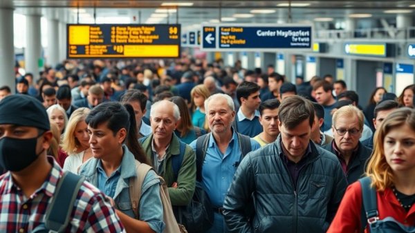 Crowded Houston airport with travelers waiting, highlighting TSA callout rates.