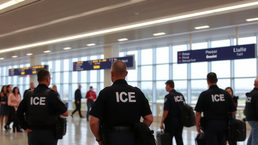 ICE agents help TSA officers with airport deployment news display.