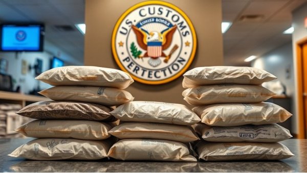 Drug seizure at Del Rio Port of Entry showing confiscated packages.