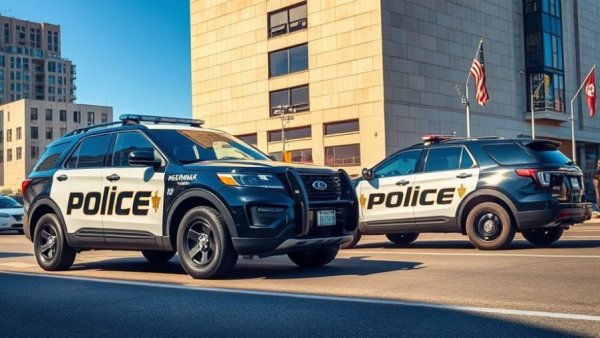 Hackensack police SUVs in urban area, daylight scene