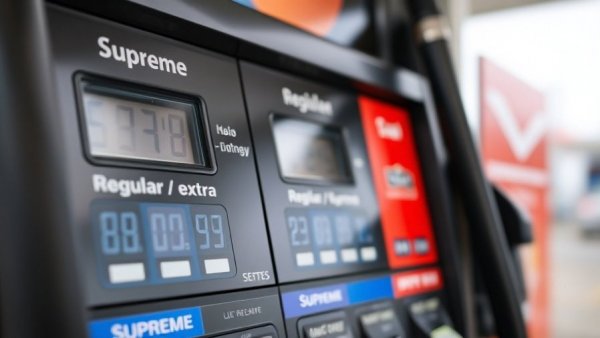 Close-up of a gas pump displaying various fuel prices.