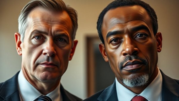 Close-up of two serious men during a discussion, formal setting.