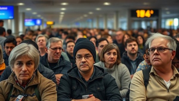Crowded airport terminal illustrating airport security crisis.